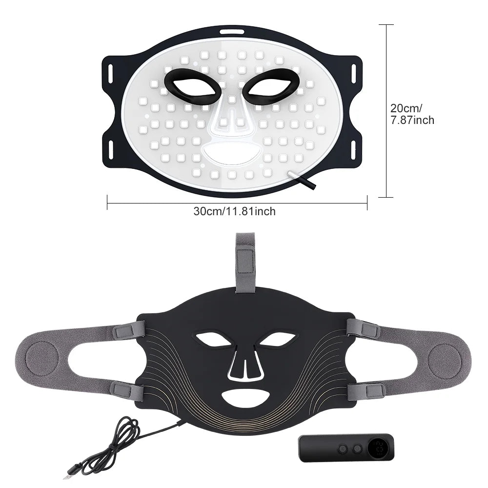 Red Light Therapy for Face, 7 Modes Portable Led Face Mask Light Therapy with Remote, Red Light Mask with Timing Function, Led Light Therapy at Home 180 LED Beads , Black