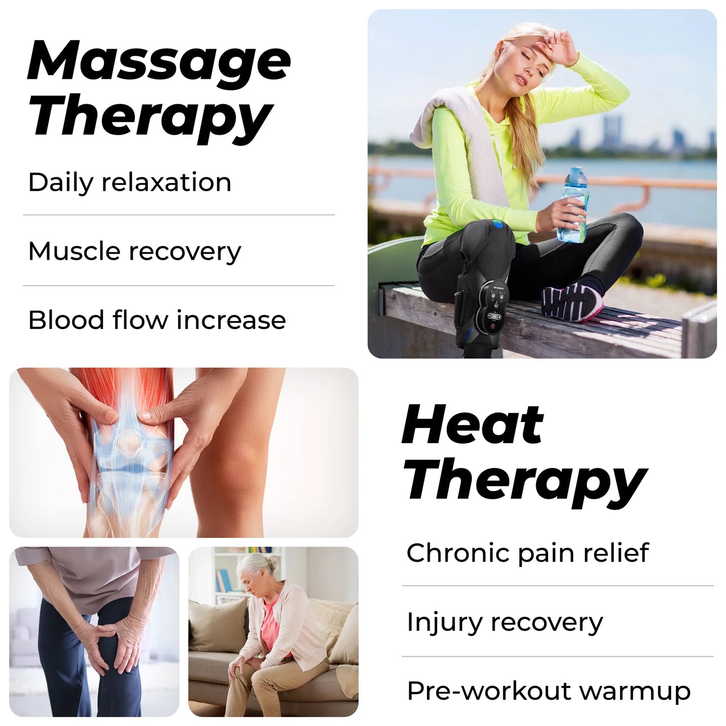 Xpress Rechargeable Knee Massager for Pain Relief, Leg Massager with Heat and Compression Relief
