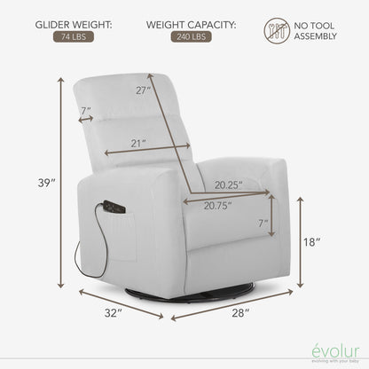 Reevo Upholstered Faux Leather Seating Glider Swivel, Rocker, Massager, Glider Chair for Modern Nursery, Misty Grey, Tool-Free Assembly, Easy to Clean, Environmentally Conscious Rocker