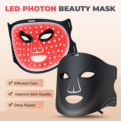 Red Light Therapy for Face, 7 Modes Portable Led Face Mask Light Therapy with Remote, Red Light Mask with Timing Function, Led Light Therapy at Home 180 LED Beads , Black